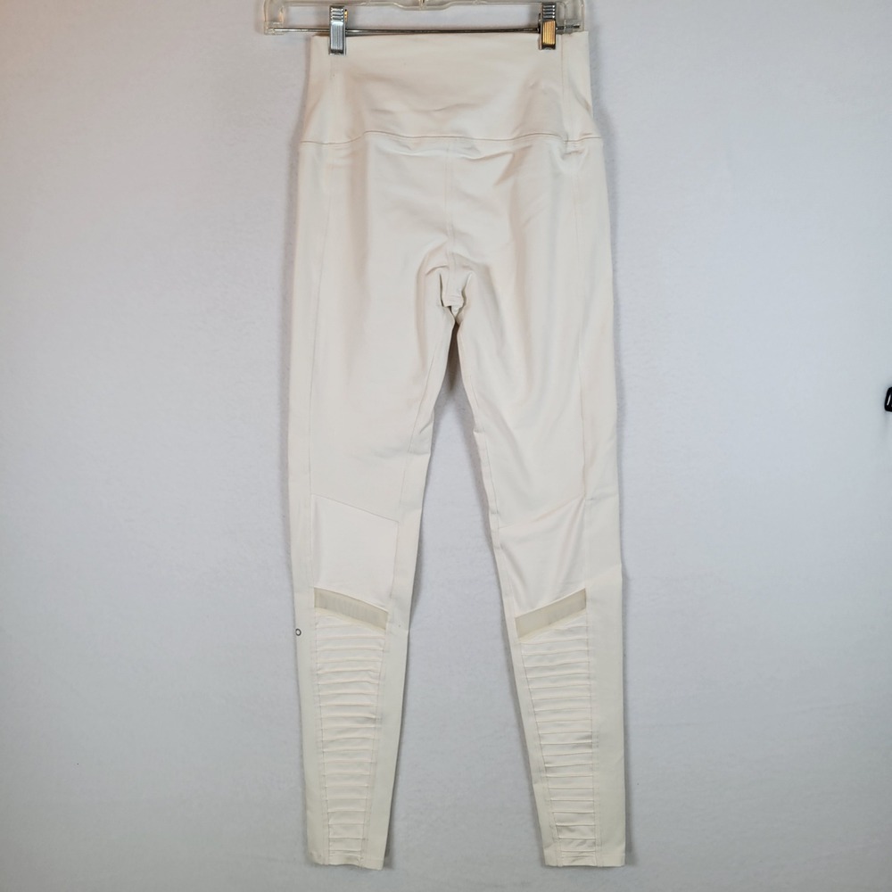 Alo Yoga Women High Waist Moto Mesh Panel Leggings Size Medium White Yoga Gym - Picture 8 of 10